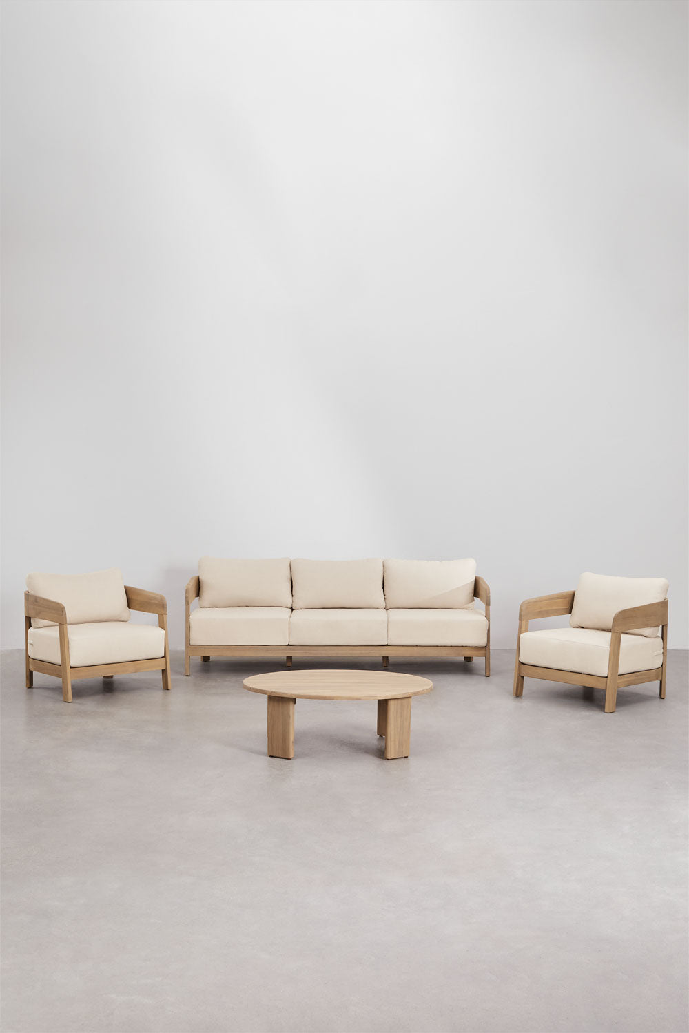 Ensemble de jardin avec canapé 3 places, 2 fauteuils et table basse en bois d'acacia Uleno