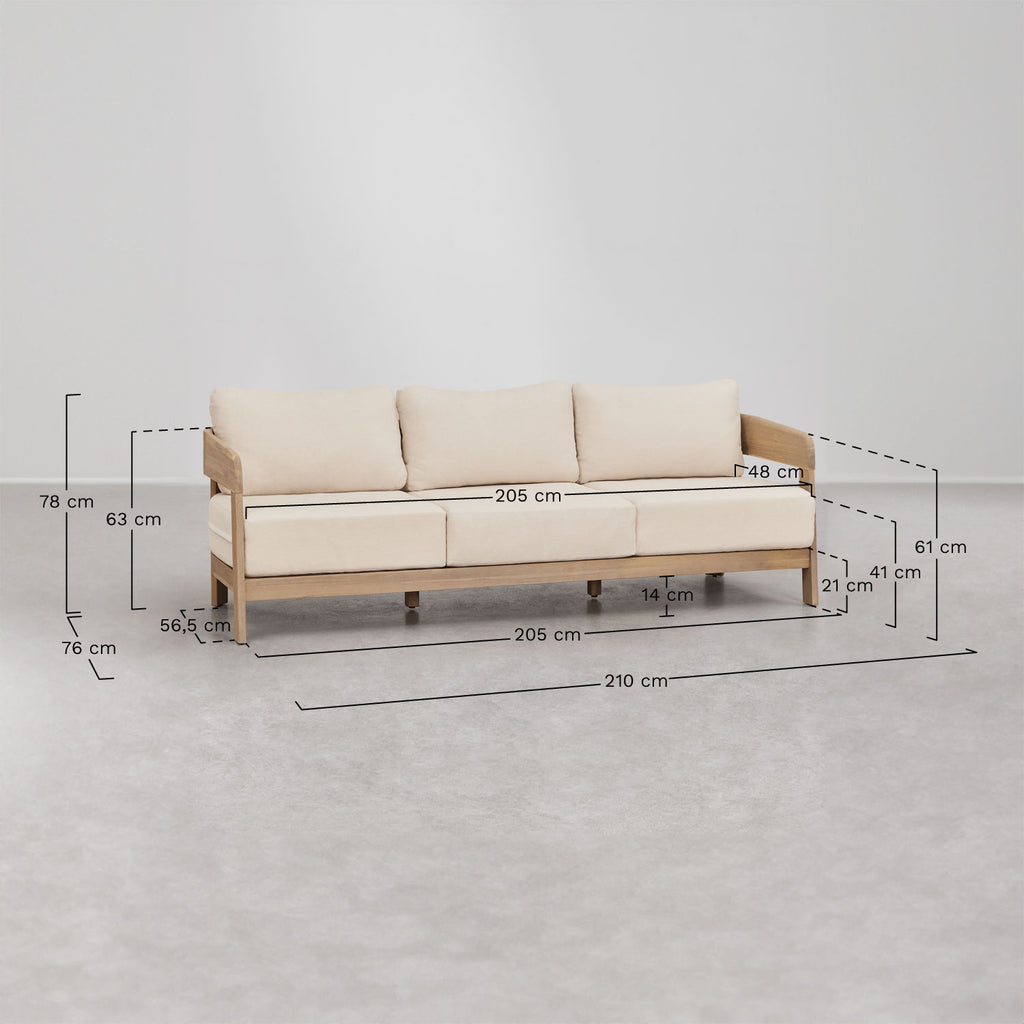 Ensemble de jardin avec canapé 3 places, 2 fauteuils et table basse en bois d'acacia Uleno