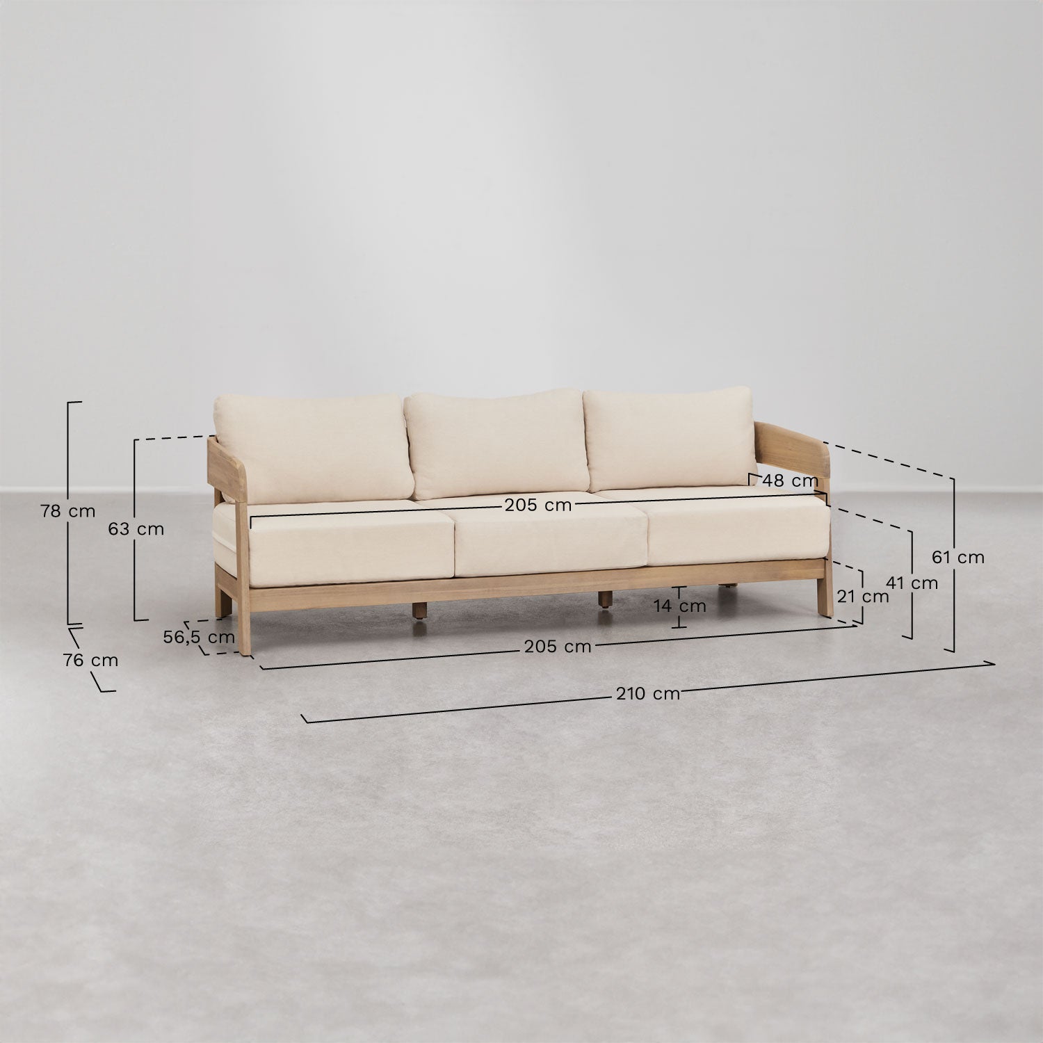 Ensemble de jardin avec canapé 3 places, 2 fauteuils et table basse en bois d'acacia Uleno