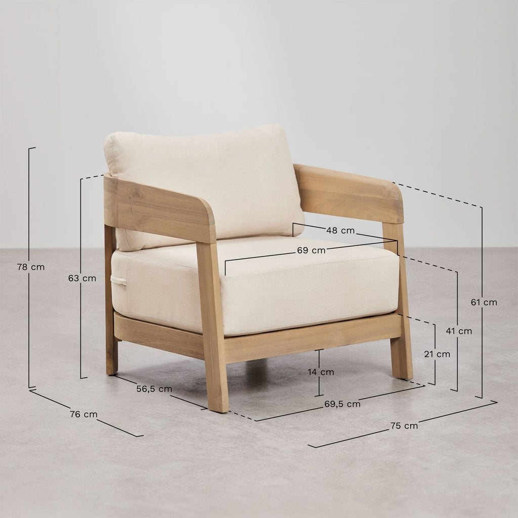 Ensemble de jardin avec canapé 3 places, 2 fauteuils et table basse en bois d'acacia Uleno