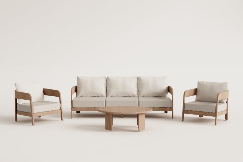 Ensemble de jardin avec canapé 3 places, 2 fauteuils et table basse en bois d'acacia Uleno
