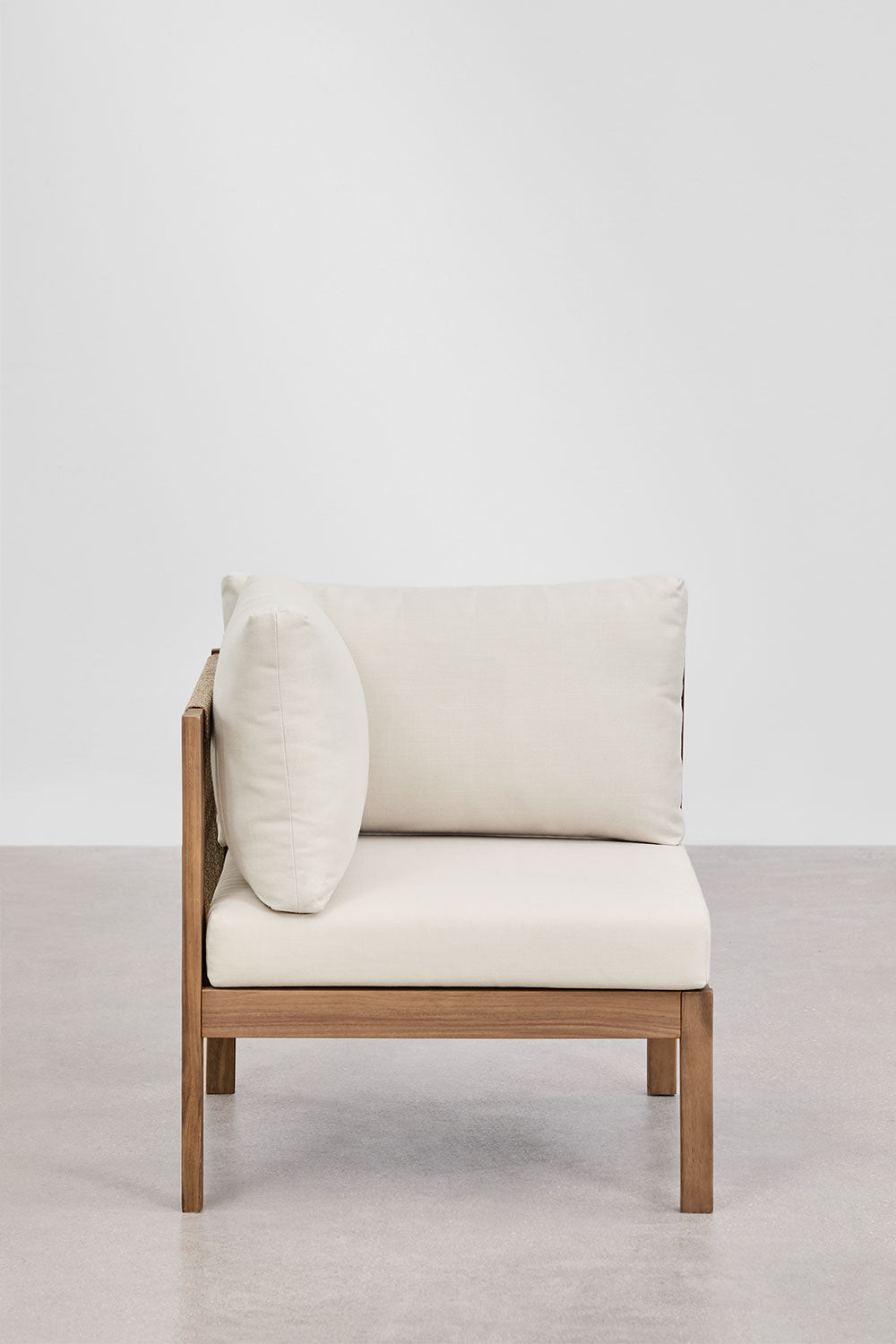 Ensemble de jardin avec canapé modulaire 2 pièces avec accoudoirs, 2 fauteuils et table basse en bois d'acacia Branson