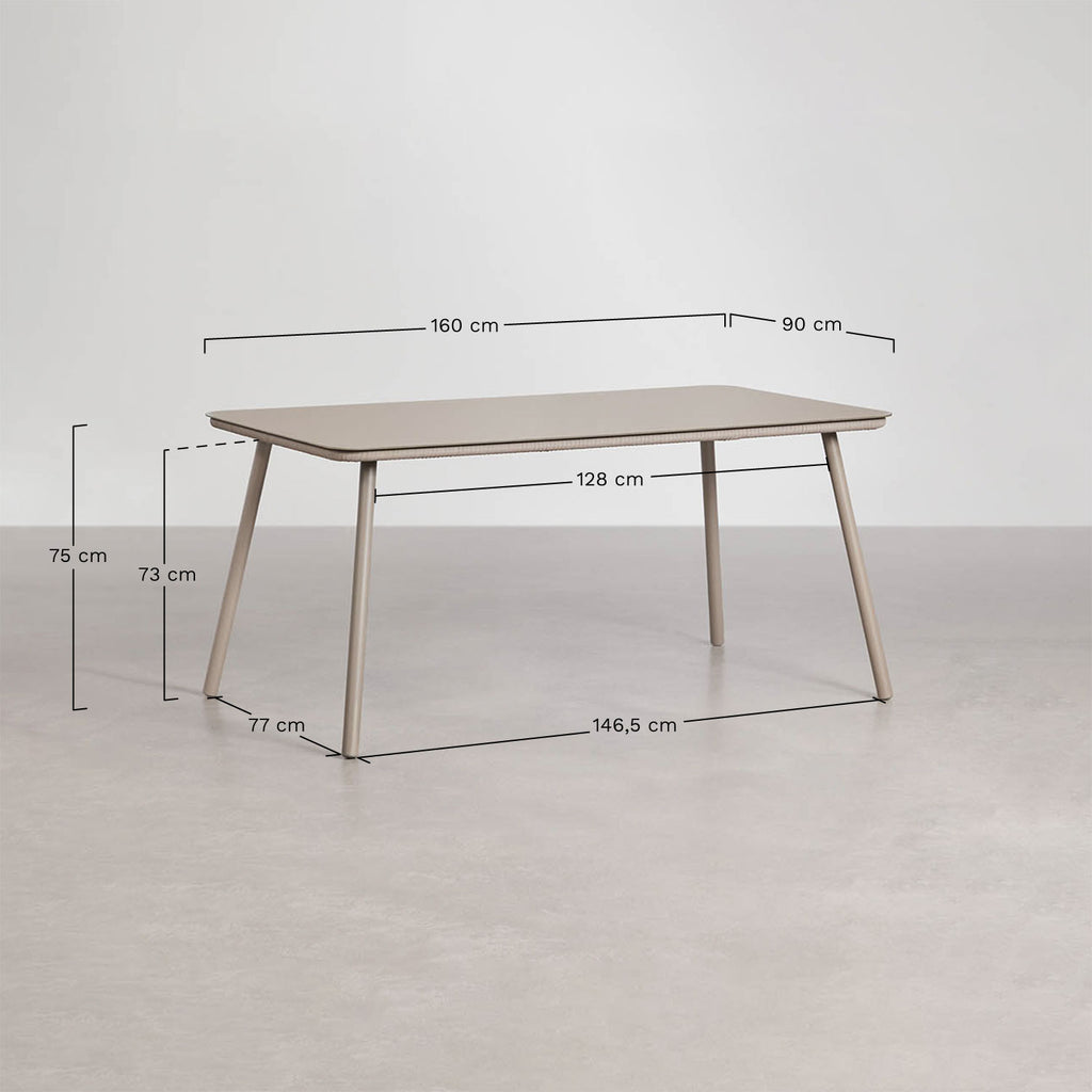 Ensemble de table rectangulaire 160x90 cm et 6 chaises de salle à manger en corde tressée Arhiza Classic