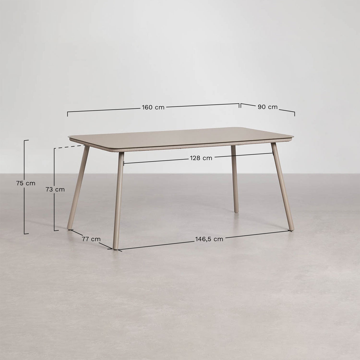 Ensemble de table rectangulaire 160x90 cm et 6 chaises de salle à manger en corde tressée Arhiza Classic