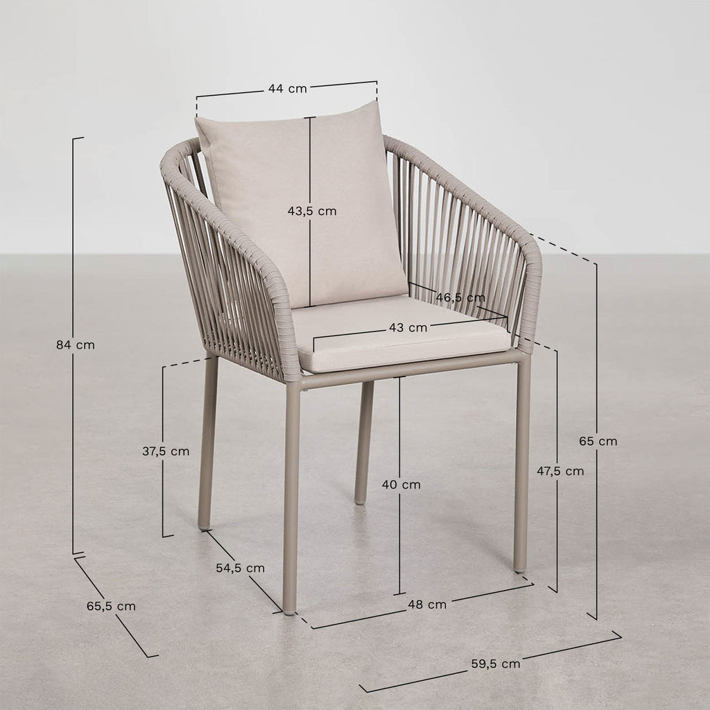Ensemble de table rectangulaire 160x90 cm et 6 chaises de salle à manger en corde tressée Arhiza Classic