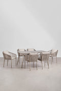 Ensemble de table rectangulaire 160x90 cm et 6 chaises de salle à manger en corde tressée Arhiza Classic