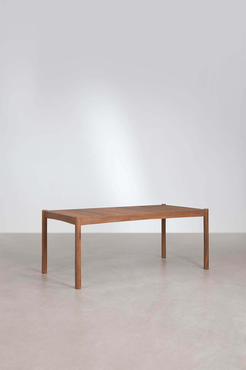 Set de table rectangulaire 180x90 cm et 2 bancs de jardin en bois d'acacia et corde tressée Karvia