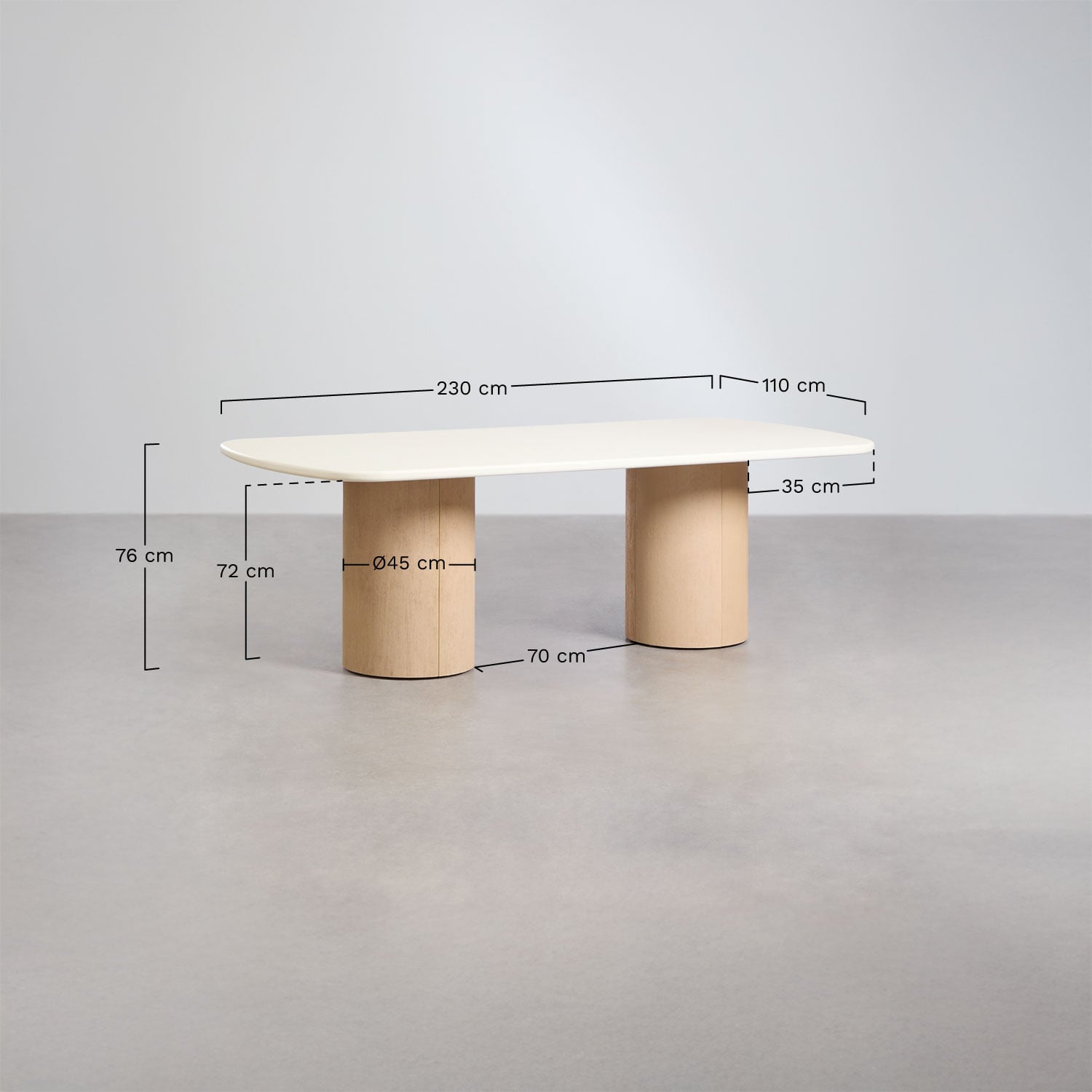 Set de table rectangulaire 230x110 cm et 2 bancs de jardin en ciment et bois d'acacia Sharpay