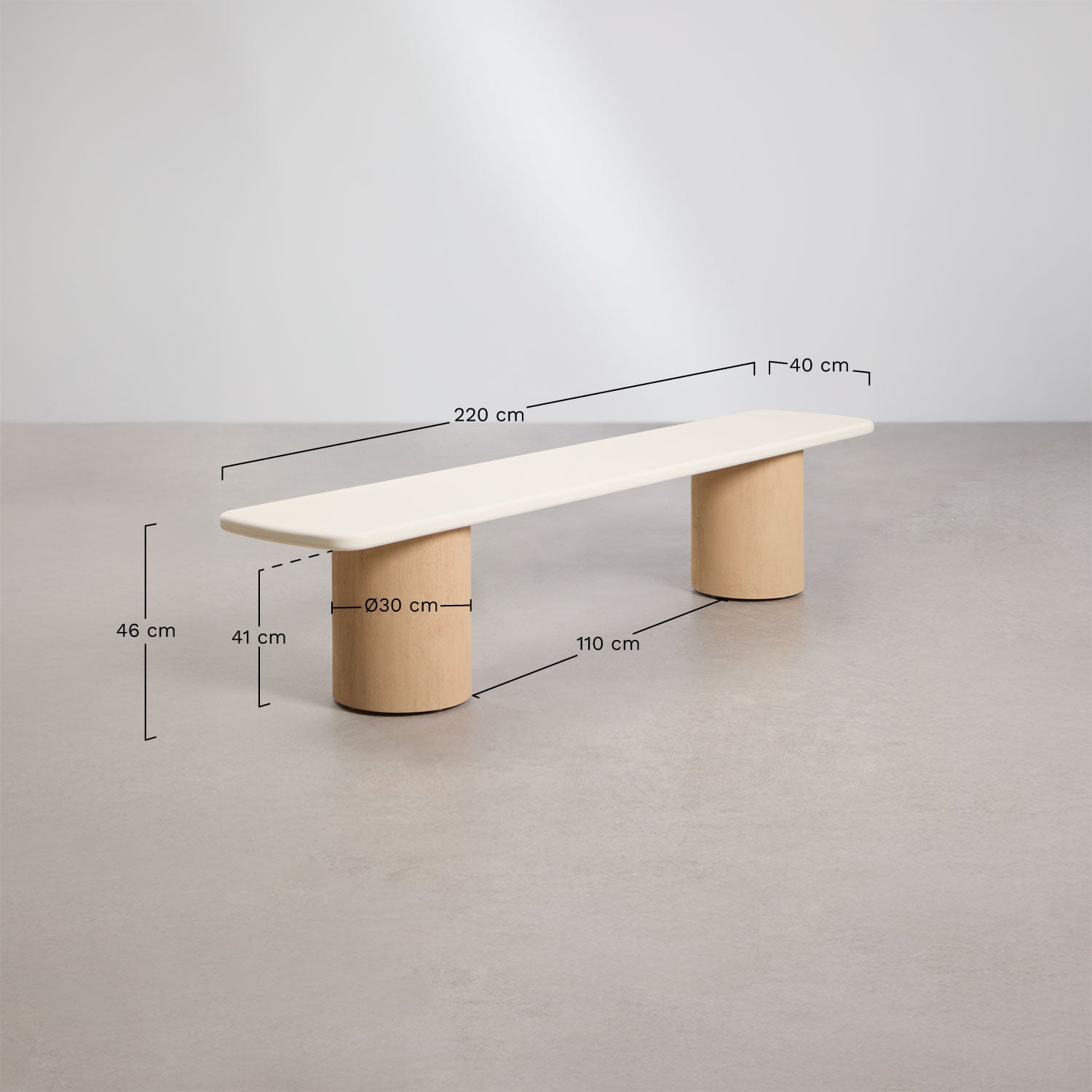 Set de table rectangulaire 230x110 cm et 2 bancs de jardin en ciment et bois d'acacia Sharpay