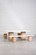 Set de table rectangulaire 230x110 cm et 2 bancs de jardin en ciment et bois d'acacia Sharpay