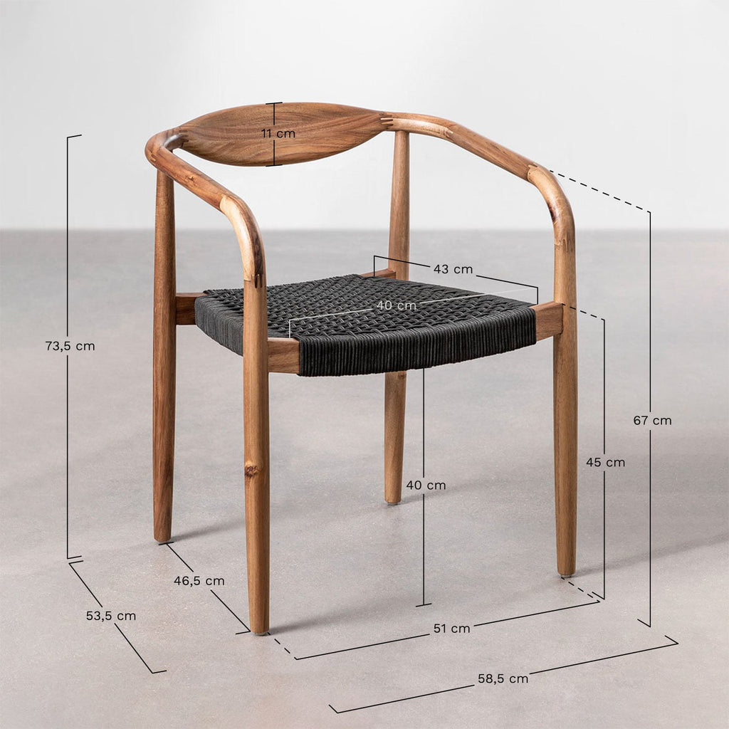 Set de table rectangulaire 270x110 cm en ciment Sirvon et 10 chaises de jardin avec accoudoirs en bois d'acacia Mallory