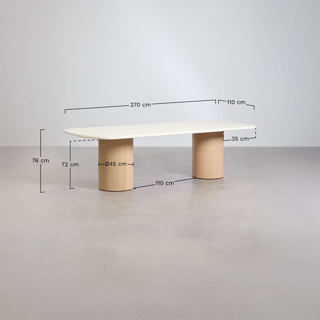 Set de table rectangulaire 270x110 cm et 2 bancs de salle à manger en ciment et bois d'acacia Sharpay