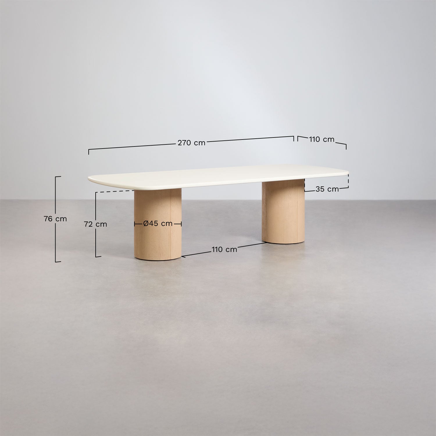 Set de table rectangulaire 270x110 cm et 2 bancs de salle à manger en ciment et bois d'acacia Sharpay