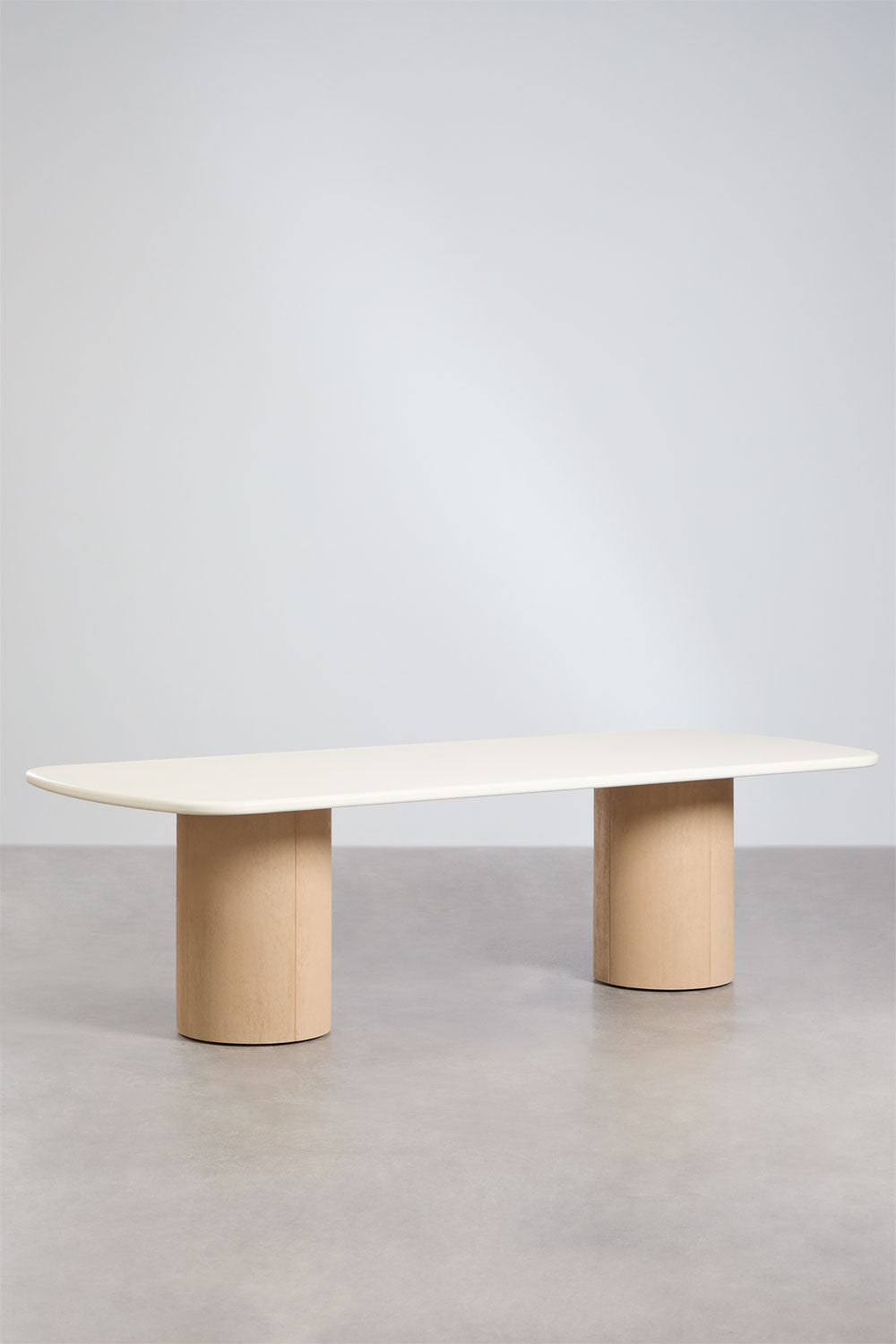 Set de table rectangulaire 270x110 cm et 2 bancs de salle à manger en ciment et bois d'acacia Sharpay