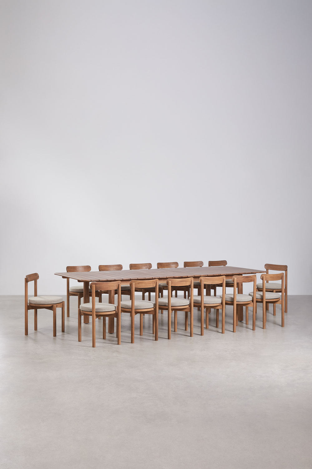 Set de table rectangulaire extensible Duala 250-310x105 cm et 14 chaises de salle à manger en bois d'acacia Nualis