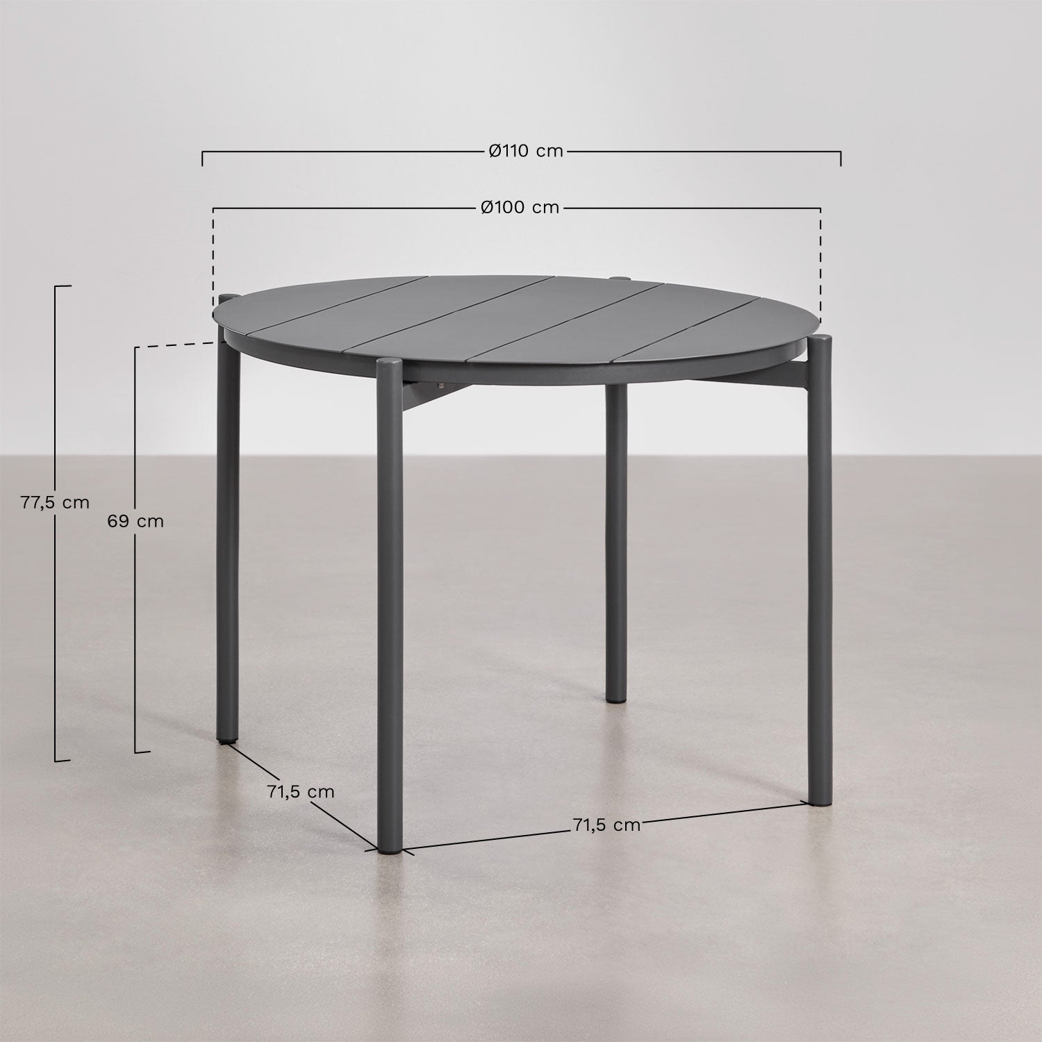 Set de table ronde Ø110 cm en aluminium Elton et 4 chaises de jardin empilables en polypropylène Graneli