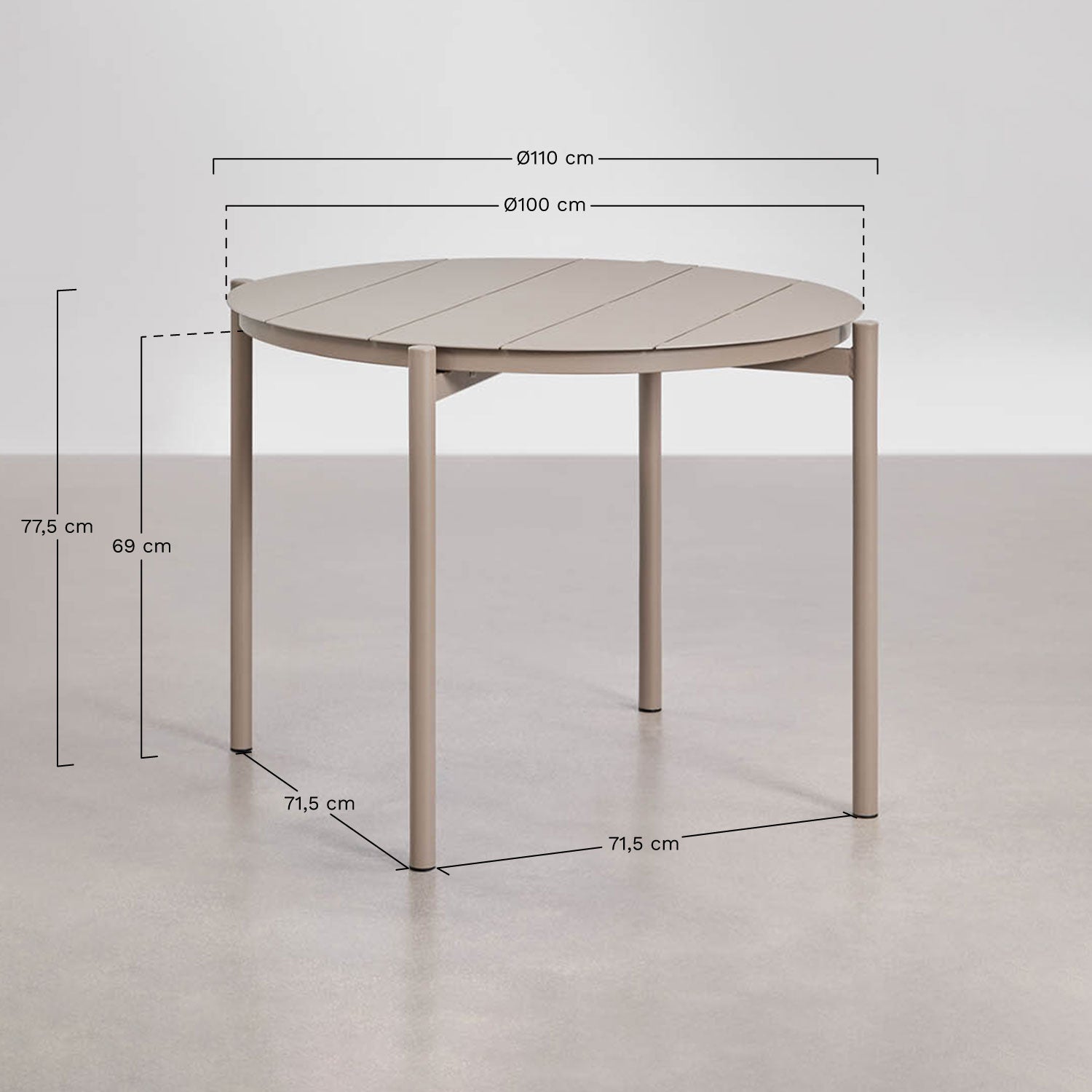 Set de table ronde Ø110 cm en aluminium Elton et 4 chaises de jardin empilables en polypropylène Ivor