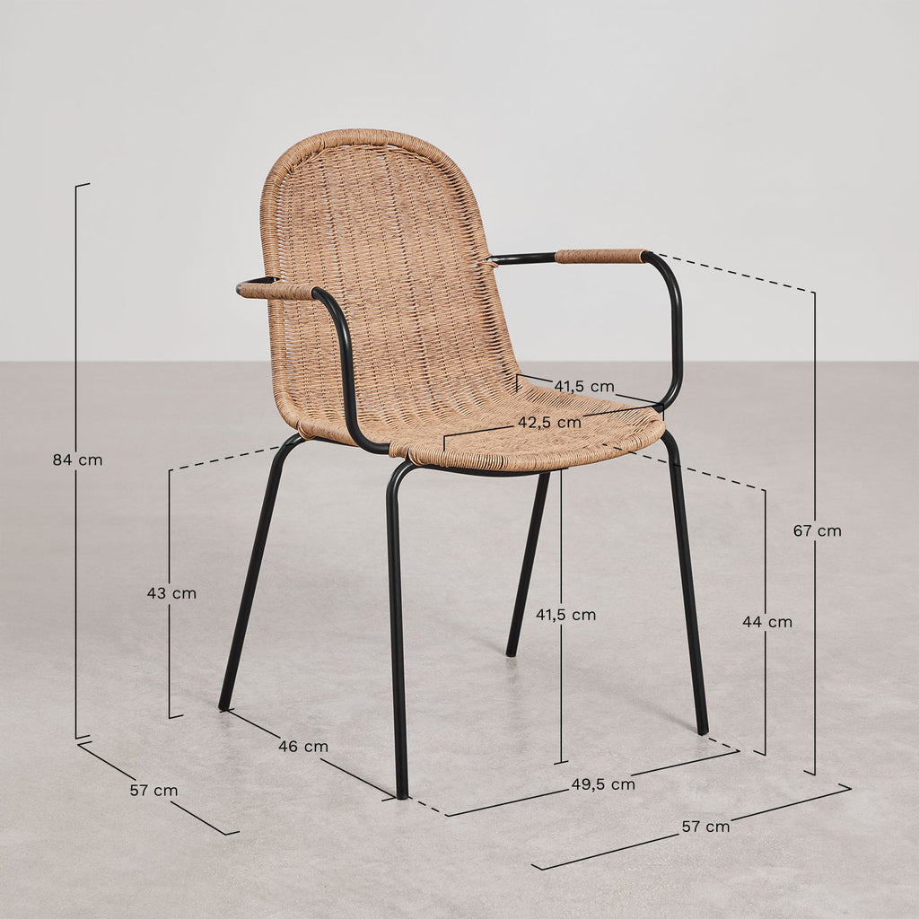 Pack de 2 chaises de salle à manger empilables avec accoudoirs en rotin synthétique Reiven