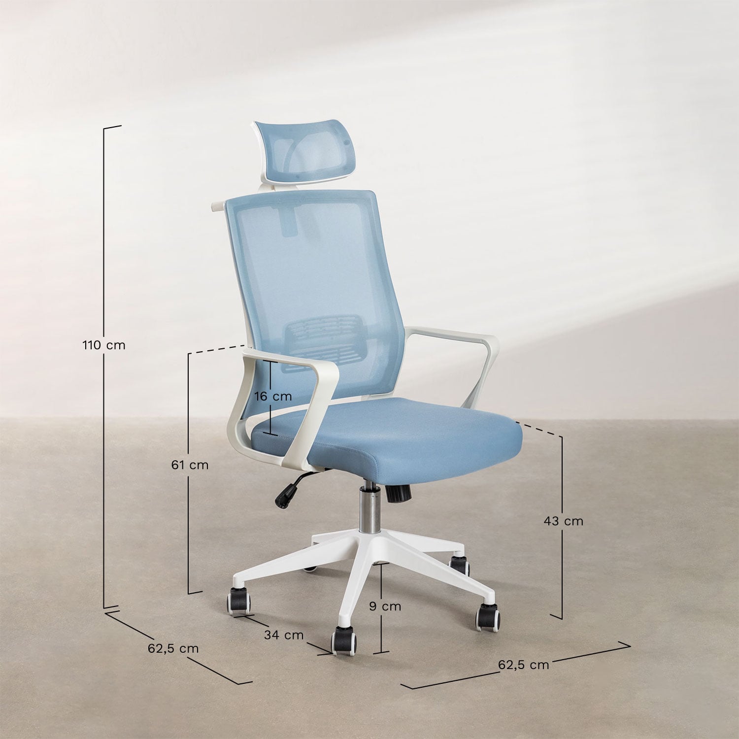 Chaise de bureau avec roulettes et accoudoirs en polypropylène Teill Colors