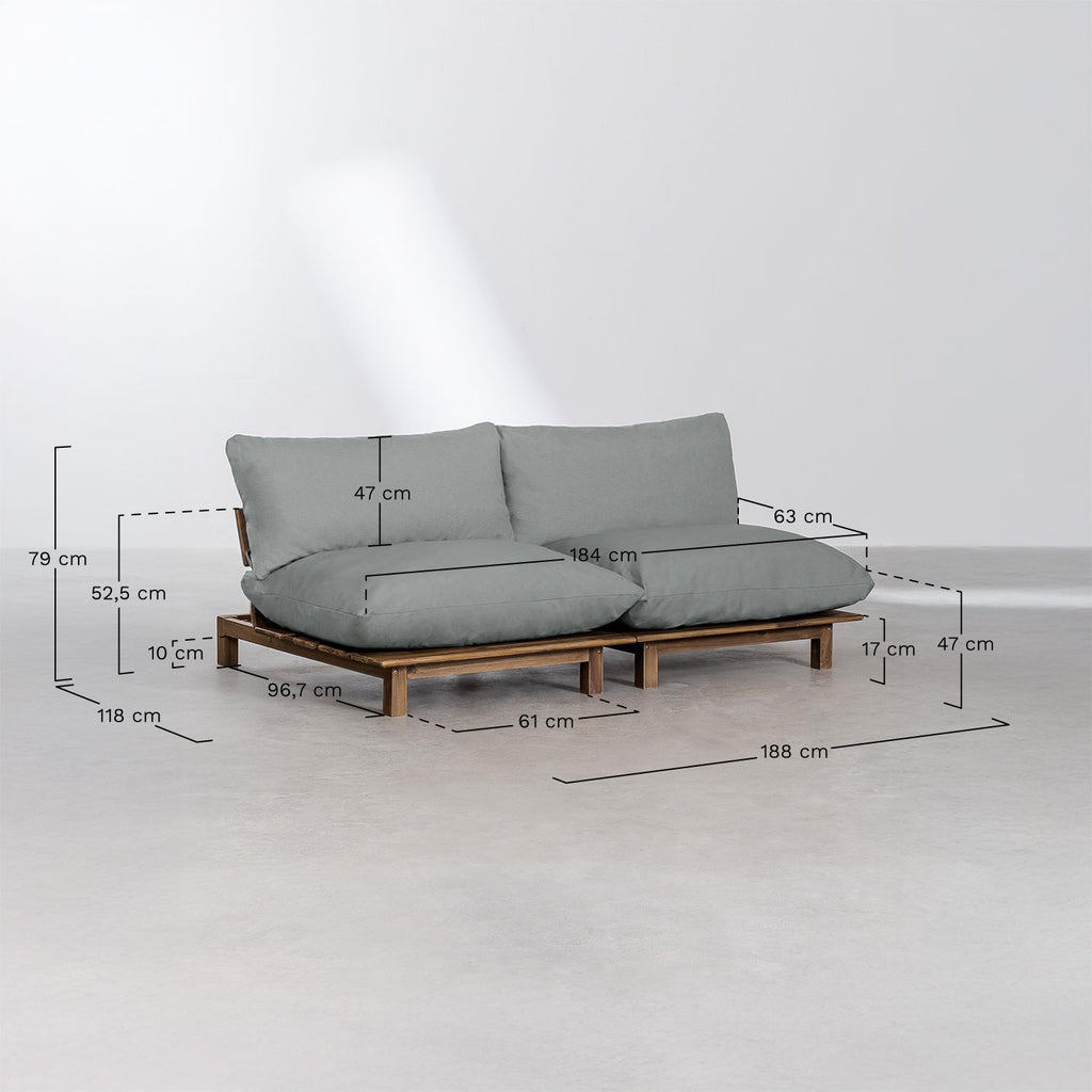 Canapé inclinable modulaire 2 pièces Brina en bois d'acacia