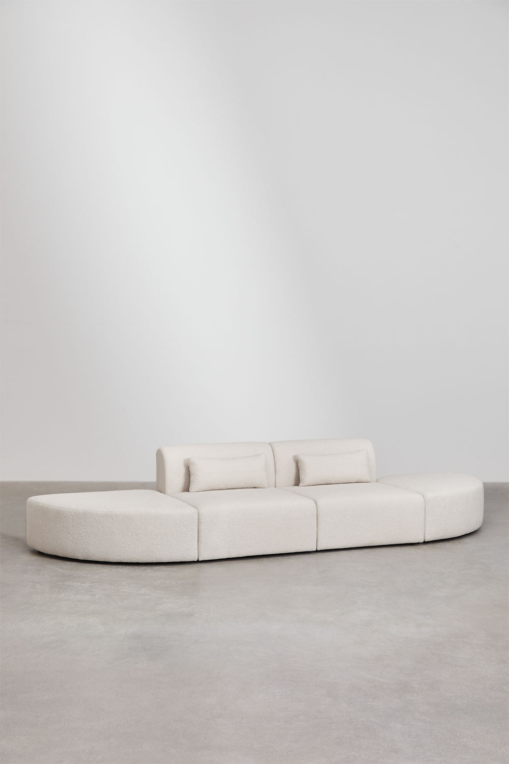 Canapé modulaire 2 pièces avec 2 poufs triangulaires en tissu bouclette Borjan
