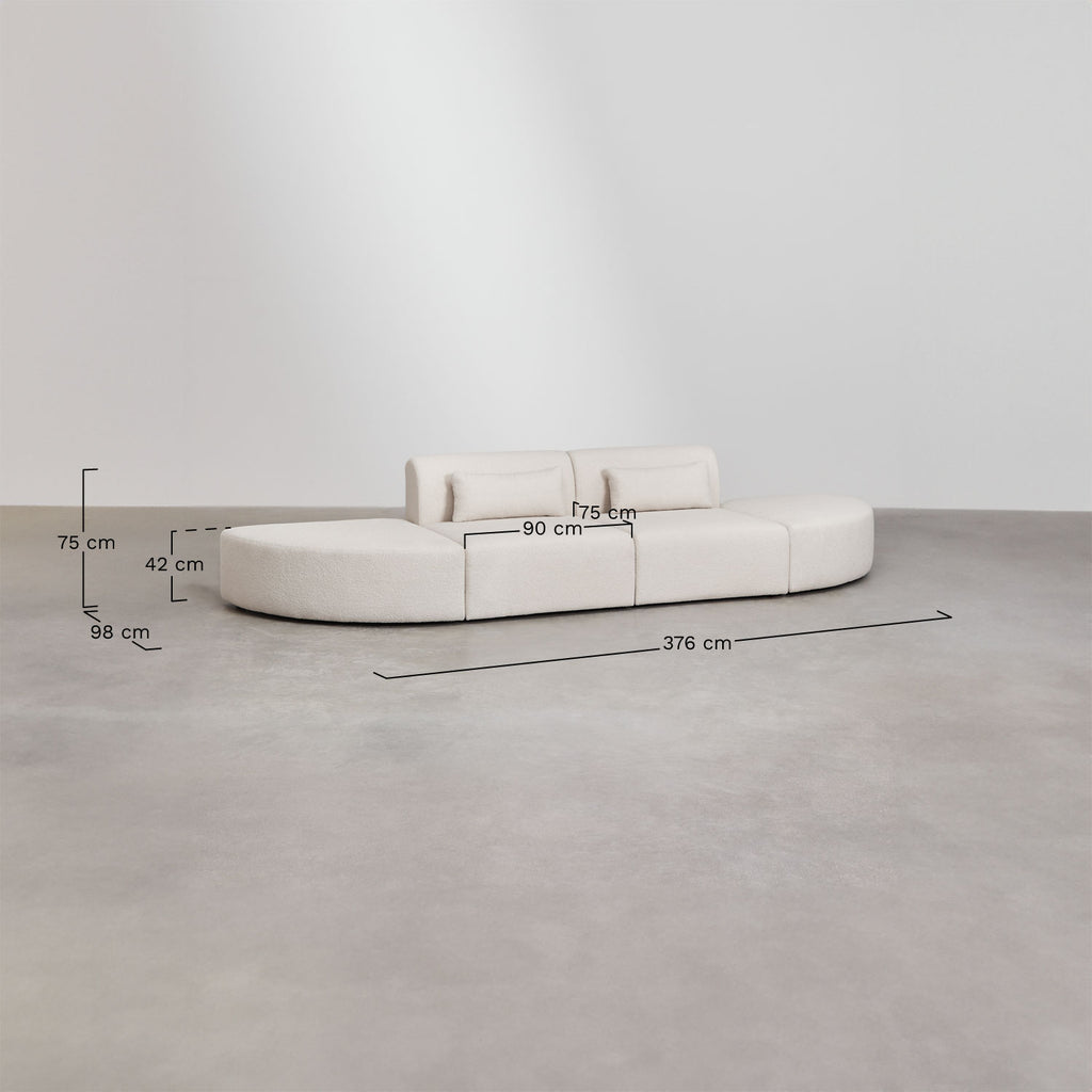 Canapé modulaire 2 pièces avec 2 poufs triangulaires en tissu bouclette Borjan