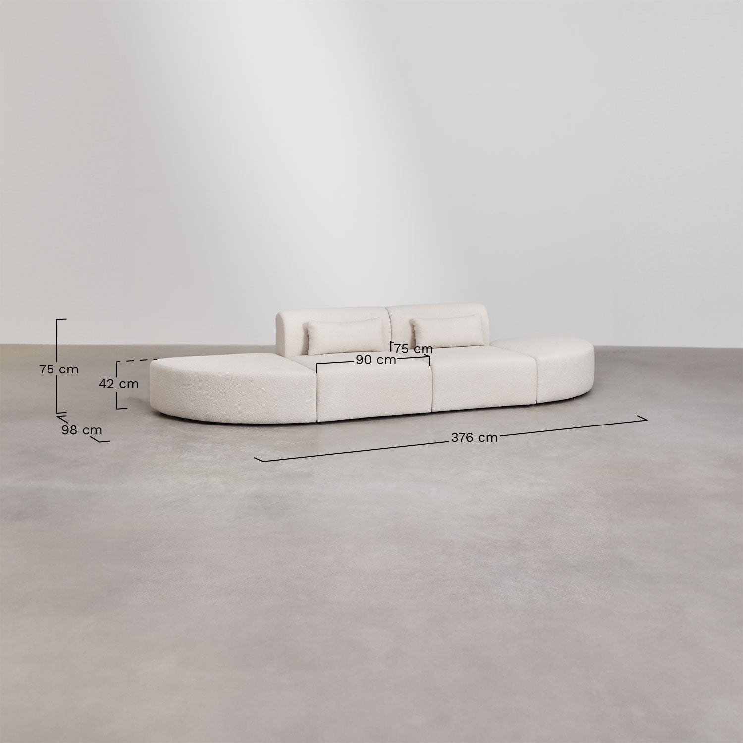 Canapé modulaire 2 pièces avec 2 poufs triangulaires en tissu bouclette Borjan