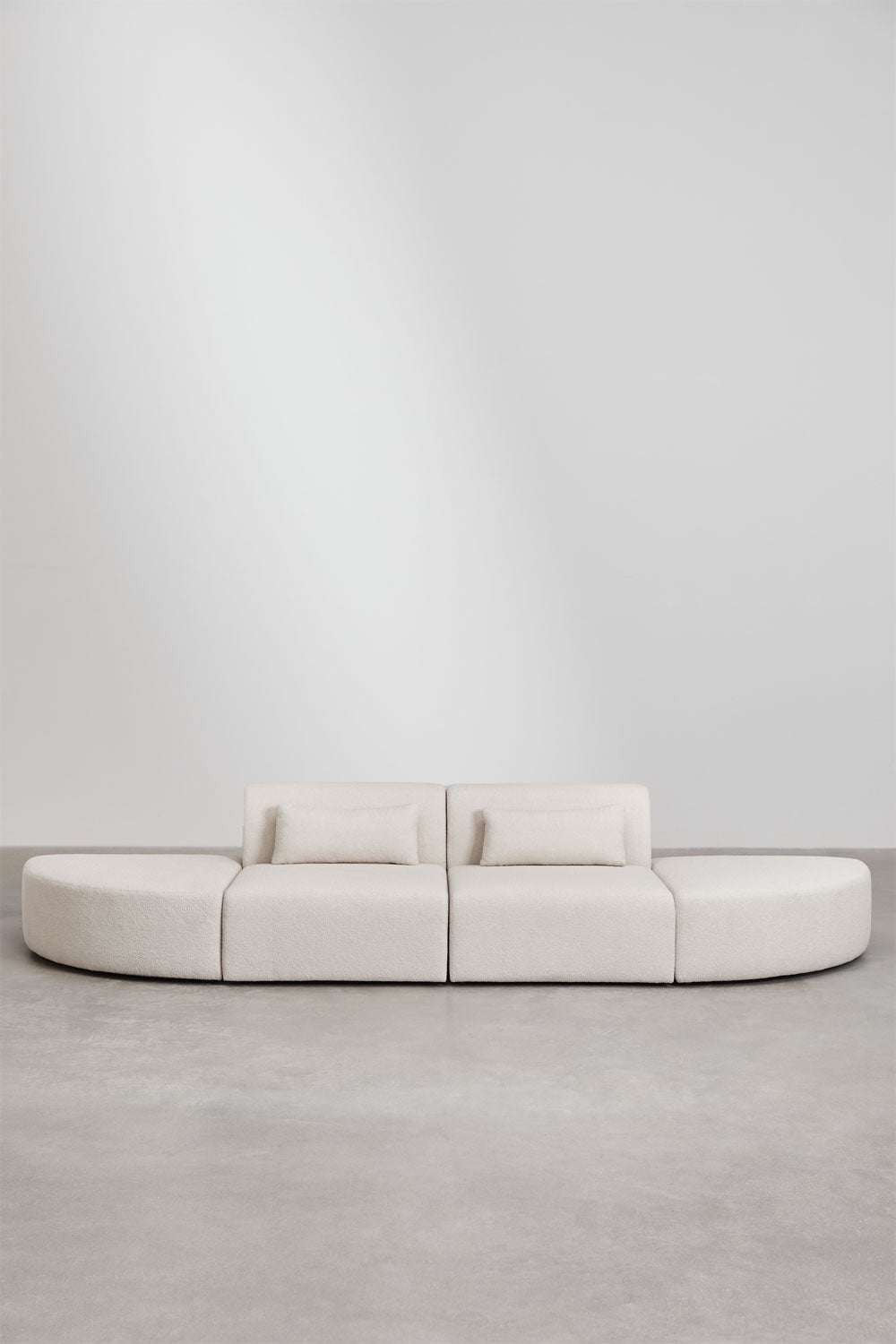 Canapé modulaire 2 pièces avec 2 poufs triangulaires en tissu bouclette Borjan