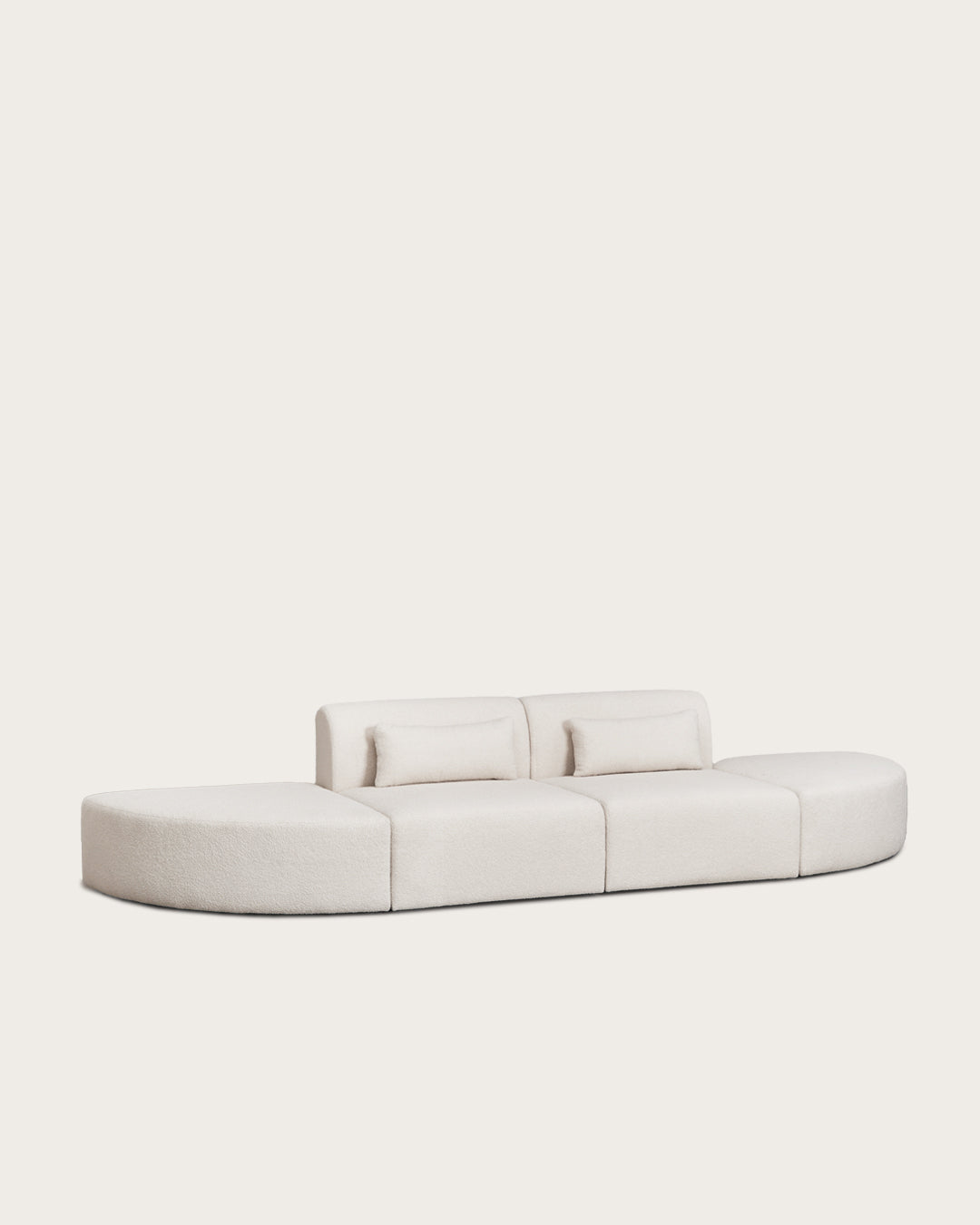 Canapé modulaire 2 pièces avec 2 poufs triangulaires en tissu bouclette Borjan
