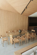 Table à manger rectangulaire 260x110 cm en verre trempé et MDF Zarvi