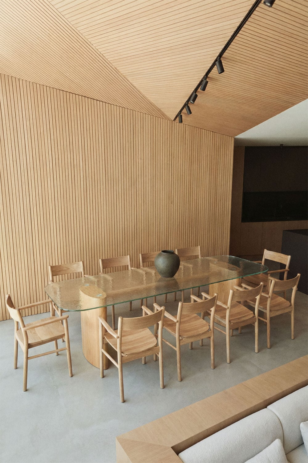 Table à manger rectangulaire 260x110 cm en verre trempé et MDF Zarvi