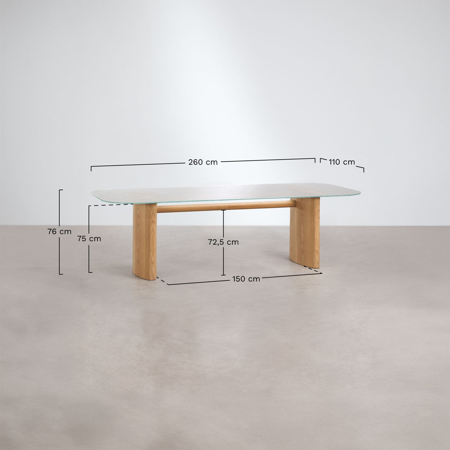 Table à manger rectangulaire 260x110 cm en verre trempé et MDF Zarvi