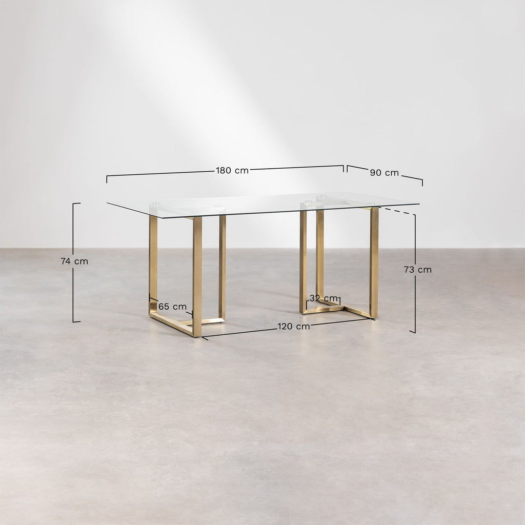 Table à manger rectangulaire 180x90 cm en verre et acier Lesley