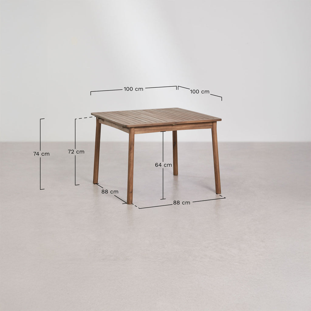 Table à manger extensible 100-160x100 cm en bois d'acacia Karvia