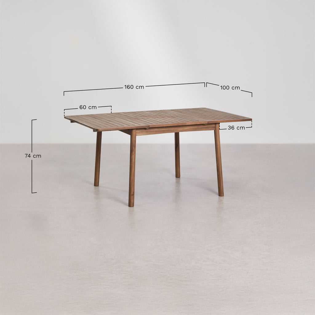 Table à manger extensible 100-160x100 cm en bois d'acacia Karvia