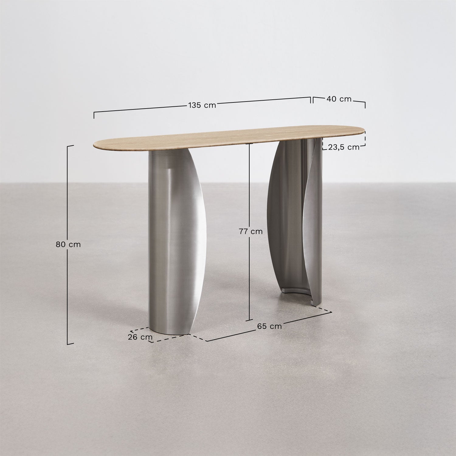Console d'entrée ovale 135x40 cm en travertin et acier inoxydable Neriyu