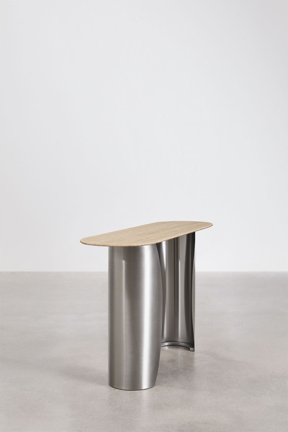 Console d'entrée ovale 135x40 cm en travertin et acier inoxydable Neriyu