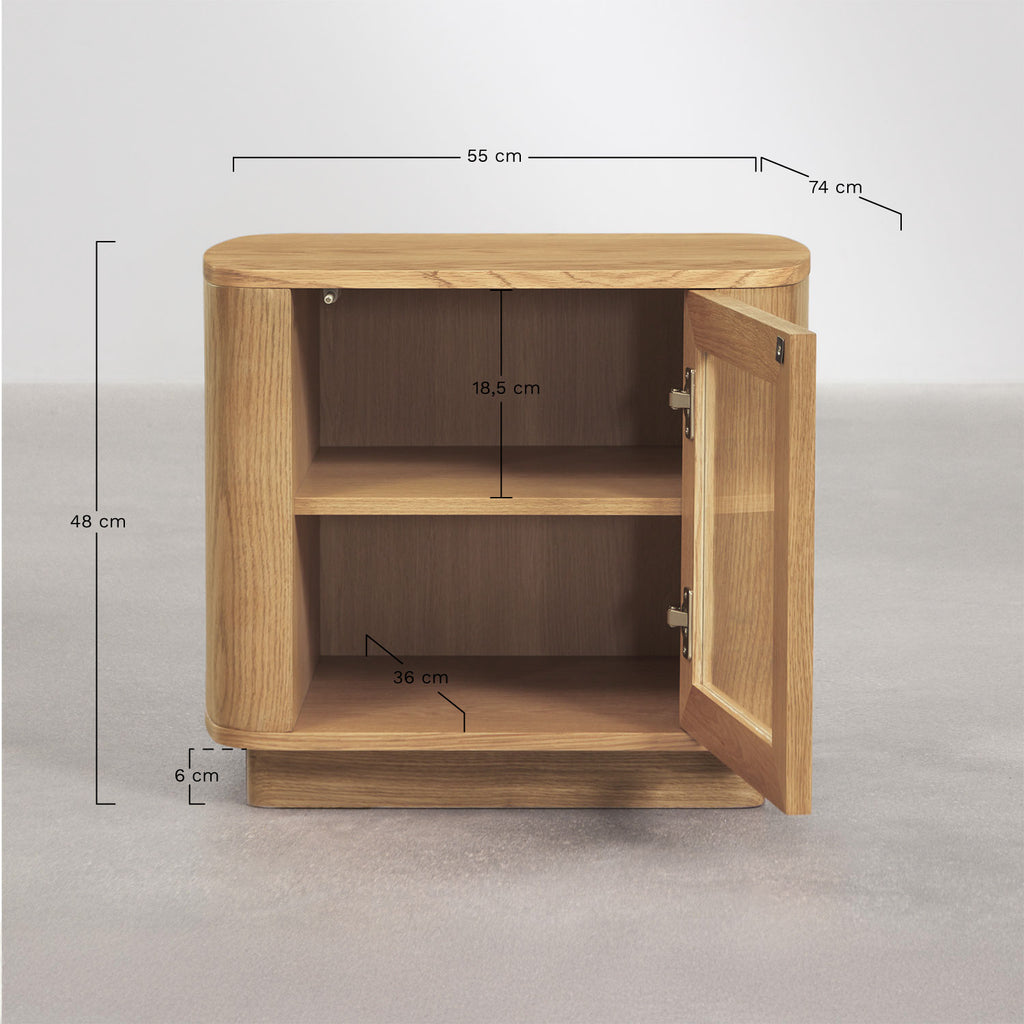 Table de chevet 55x40 cm en MDF et verre trempé Walia