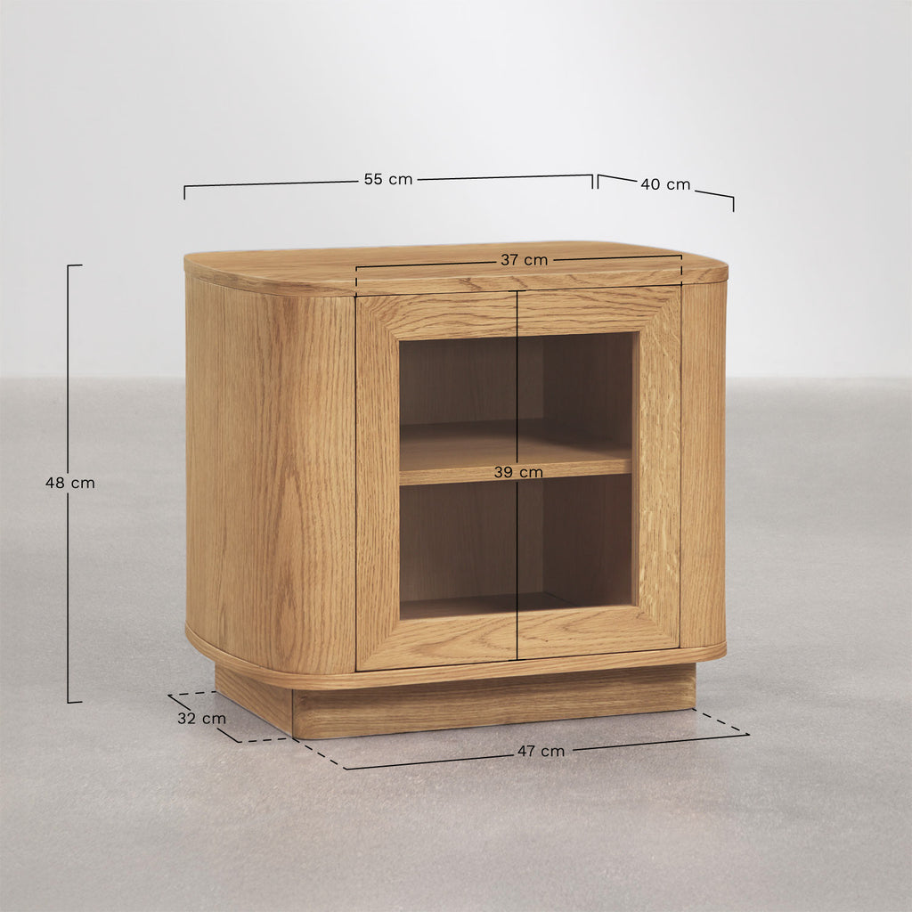 Table de chevet 55x40 cm en MDF et verre trempé Walia