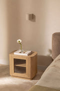 Table de chevet 55x40 cm en MDF et verre trempé Walia