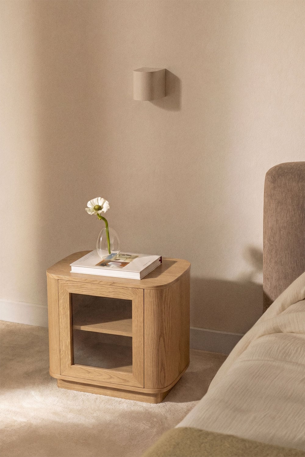 Table de chevet 55x40 cm en MDF et verre trempé Walia