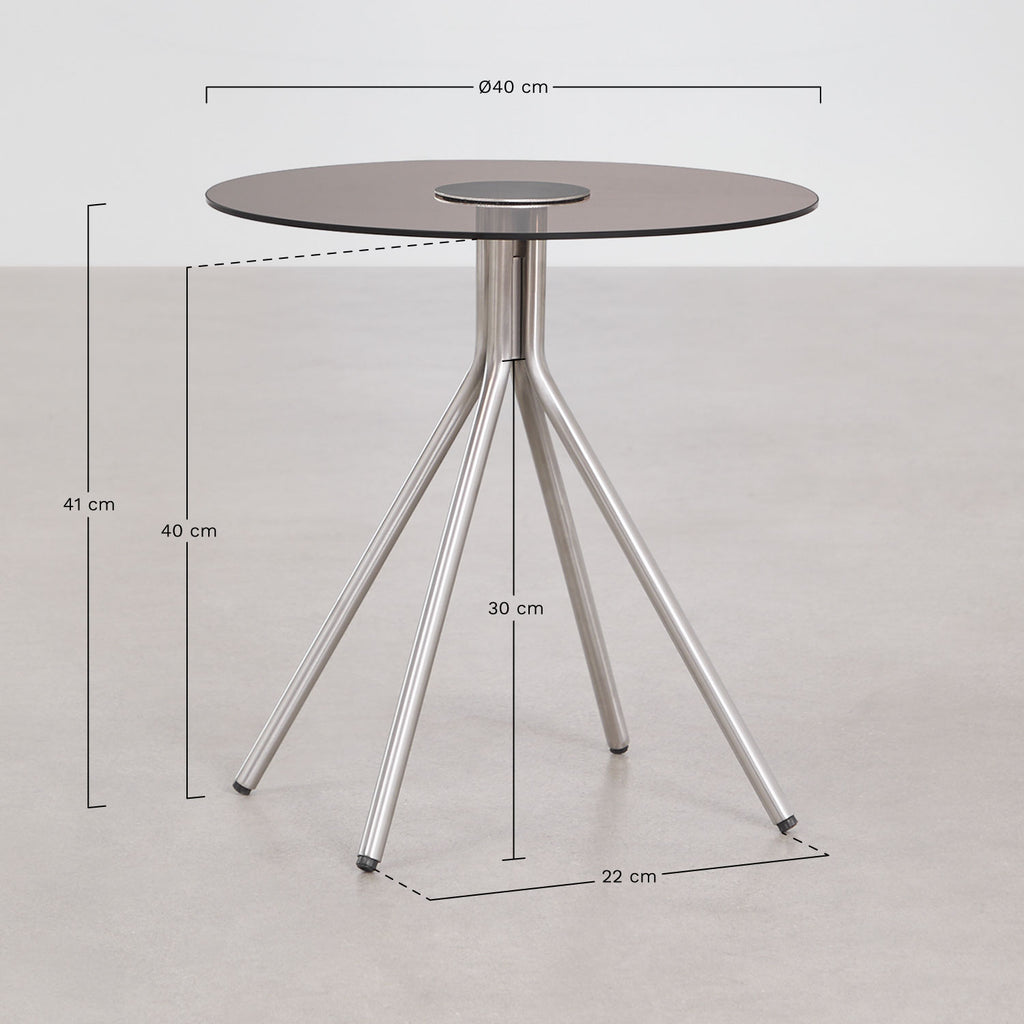 Table de chevet en acier inoxydable et verre trempé Itsoro