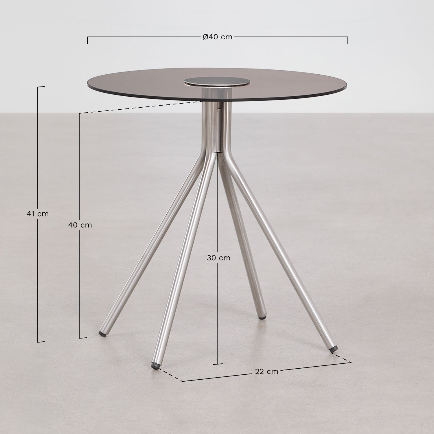 Table de chevet en acier inoxydable et verre trempé Itsoro