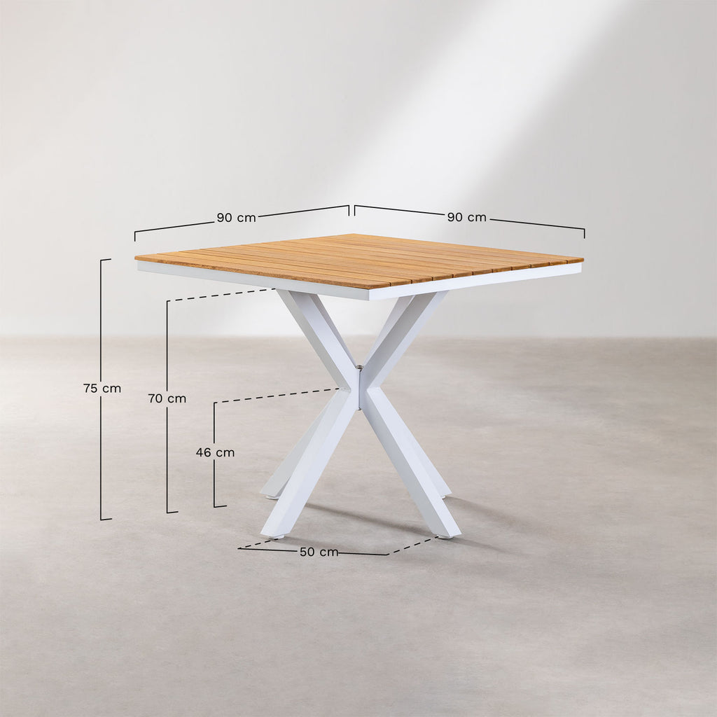 Table de jardin carrée 90x90 cm en bois d'eucalyptus et aluminium Archer