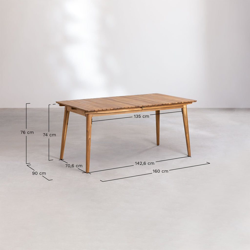 Table de jardin rectangulaire extensible 160-210x90 cm en bois d'acacia Tenay