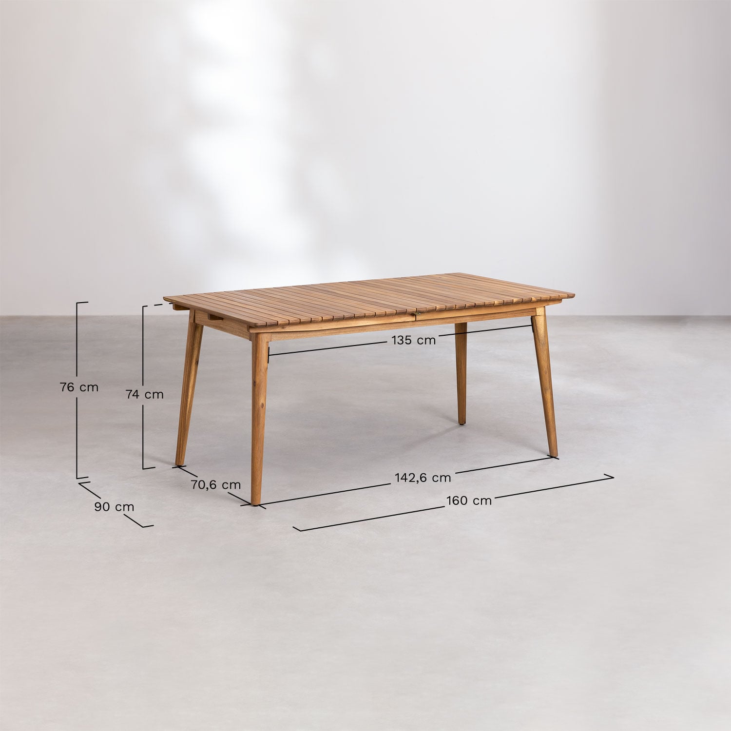 Table de jardin rectangulaire extensible 160-210x90 cm en bois d'acacia Tenay