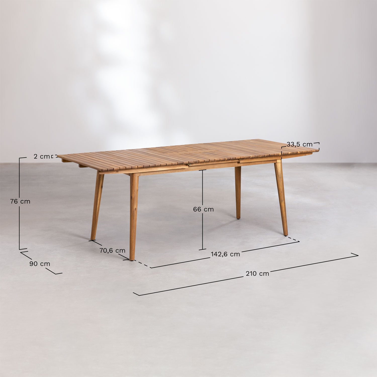 Table de jardin rectangulaire extensible 160-210x90 cm en bois d'acacia Tenay