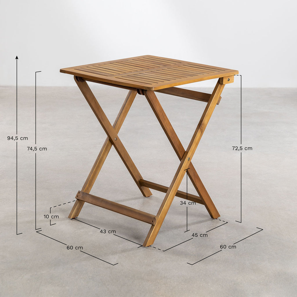 Table de jardin carrée 60x60 cm pliable en bois d'acacia Delawer