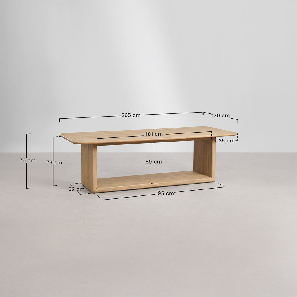 Table de jardin rectangulaire 265x120 en bois d'acacia Siena