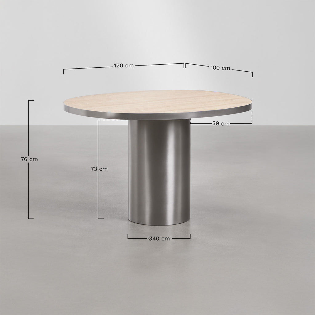 Table de salle à manger ovale 120x100 cm en pierre naturelle et acier inoxydable Fertrix